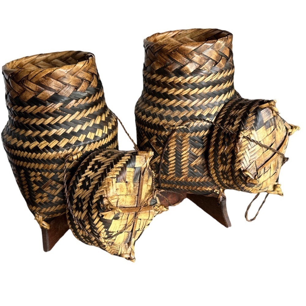 Vintage Asian Baskets w/Lids set